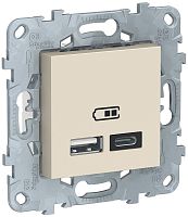 Розетка USB тип A+С без рамки Schneider Electric Unica New 2-м. 2400мА бежевый картинка